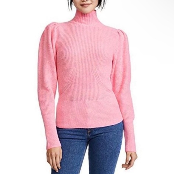 Frame Denim Cashmere & Wool Puff Sleeve Luxury Sweater In Spanish Pink.NWT! Sz L - Picture 3 of 12